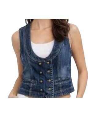 Retro Denim Jean Crop Vest Blue XL Boho Indie Festival Western Cowgirl Y2K 90s